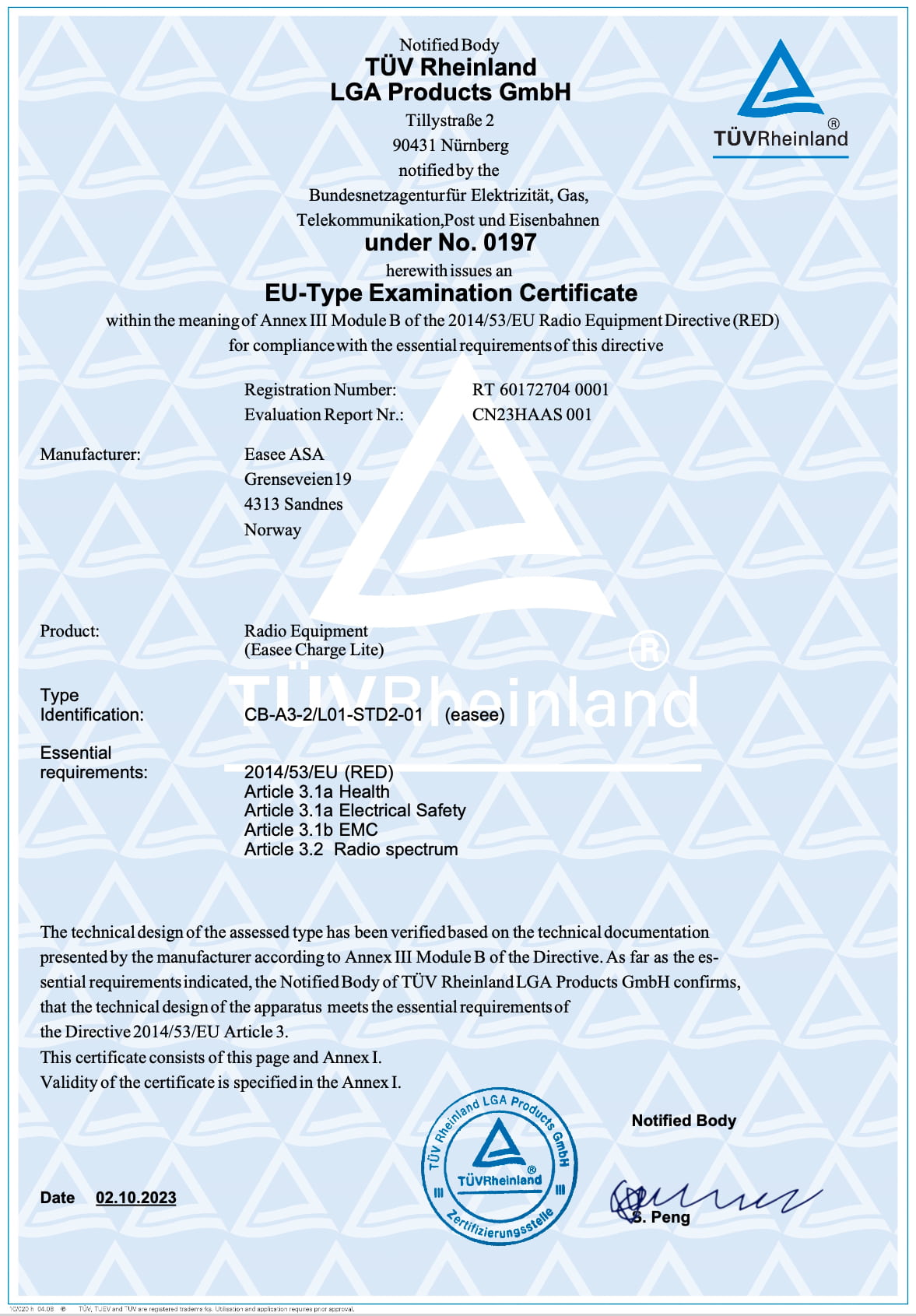 EU-Type sertifikat for Charge Lite