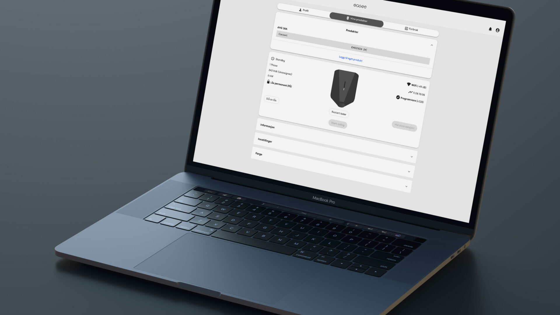 Laptop showing the admin tool Easee Control