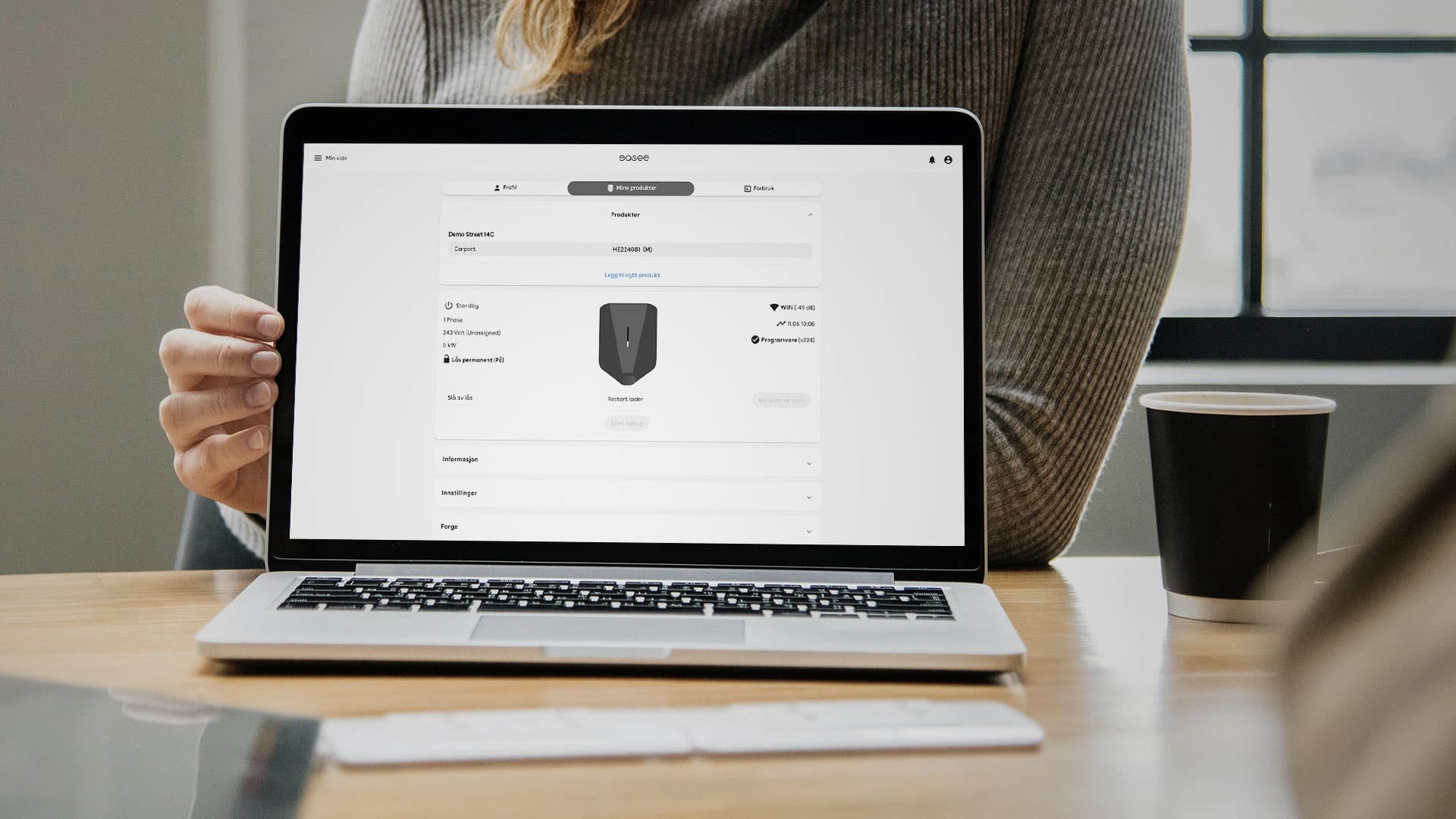 Laptop showing Easee Control portal on screen