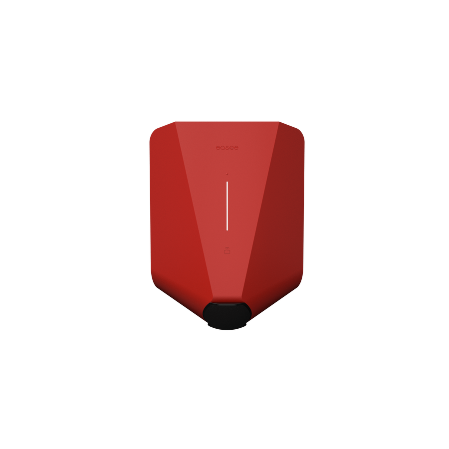 Red electric car charger seen from the front