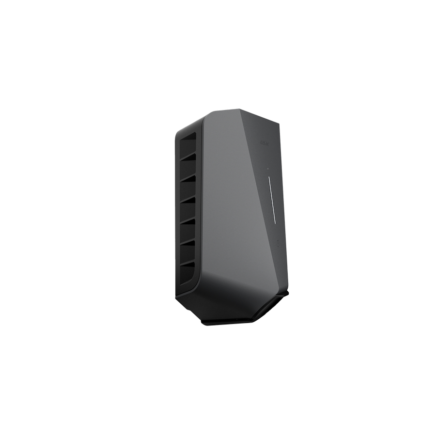Gray electric car charger seen from the side