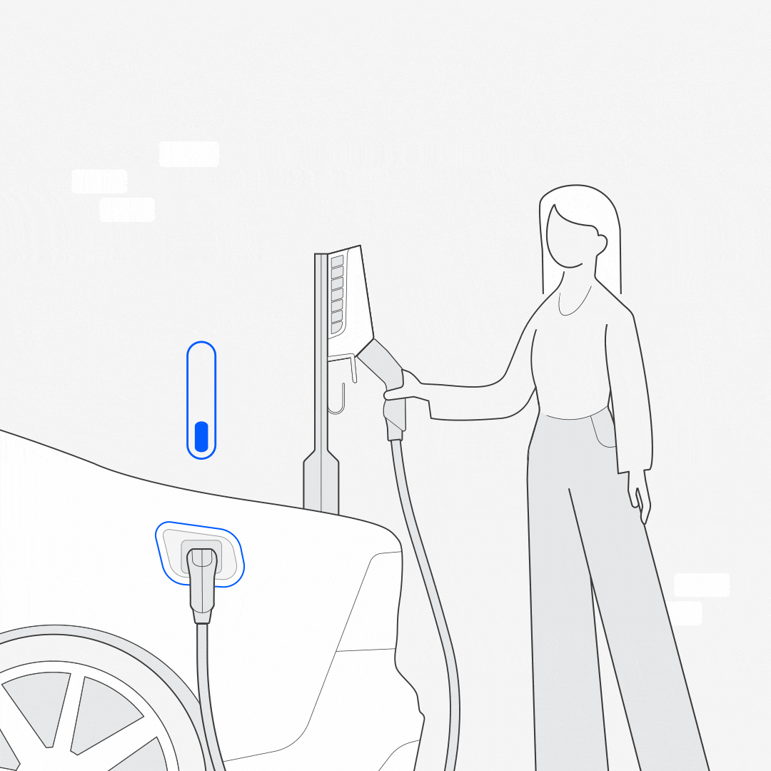 Illustration of a lady plugging her cable into the charging box