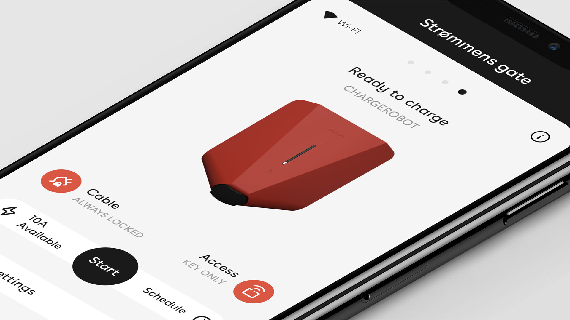 Il telefono cellulare mostra un caricatore rosso nell'app