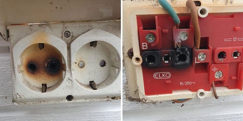 Brännskada på eluttag på grund av felaktig användning av laddkabel för elbilar